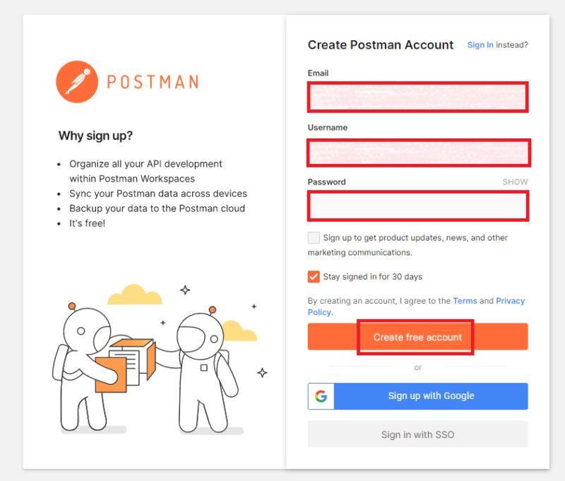 postman、User Create